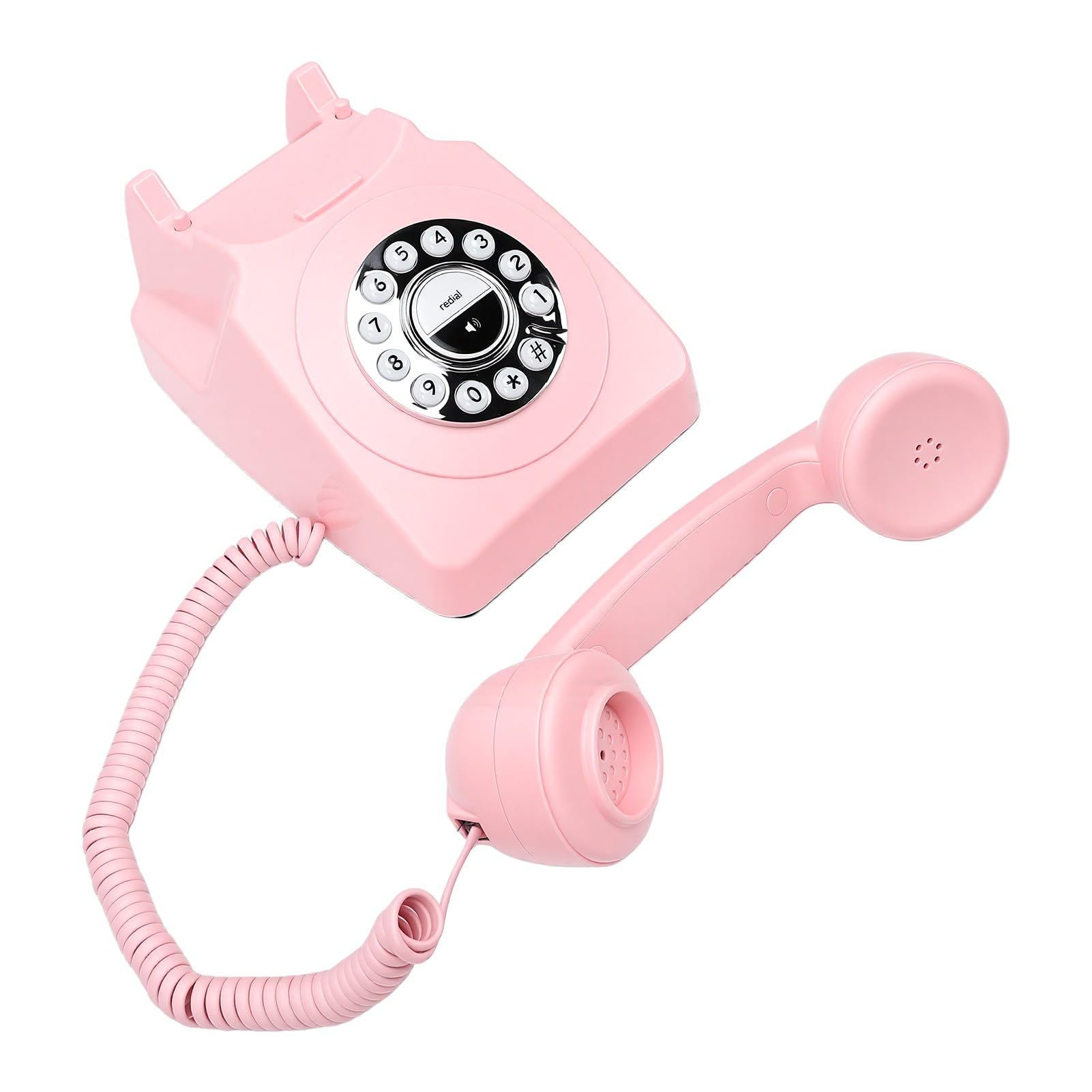 Generic Téléphone Bluetooth au Design Rétro, Téléphone Fixe Bluetooth avec combiné sans Fil pour Usage Domestique, Matière Plastique 8,46x5,67 Pouces (Pink)