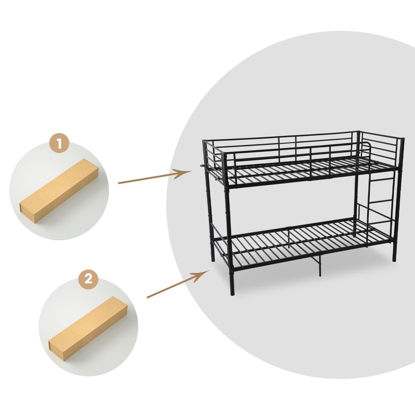 H.J WeDoo Struttura per Letto a Castello in Metallo Struttura Solida, con Rete a Doghe Grande Contenitore per Adulti 90 x 200 cm, Nero