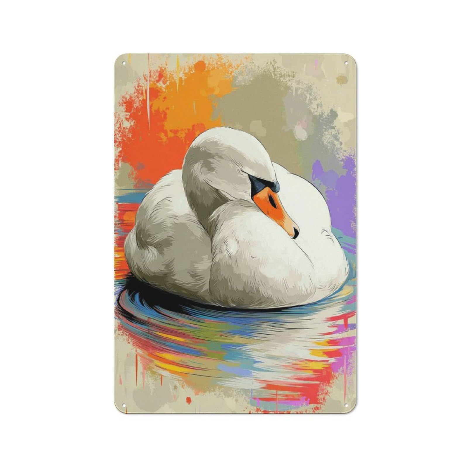 Junmoney Swan Serenity Abstract Art 30X20cm Rustic Metal Plaque With For Café Or Restaurant, For Themed Interiors In Cafés And Restaurants