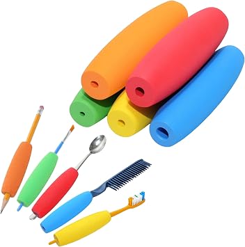 EVA Foam Grip Tubes for Utensils - 5 Sizes & 5 Colors - Adaptive Handles for Arthritis, Elderly & Disabled - Improve Grip Comfort for Eating Utensils, Brushes & Tools 1" x 3.5"