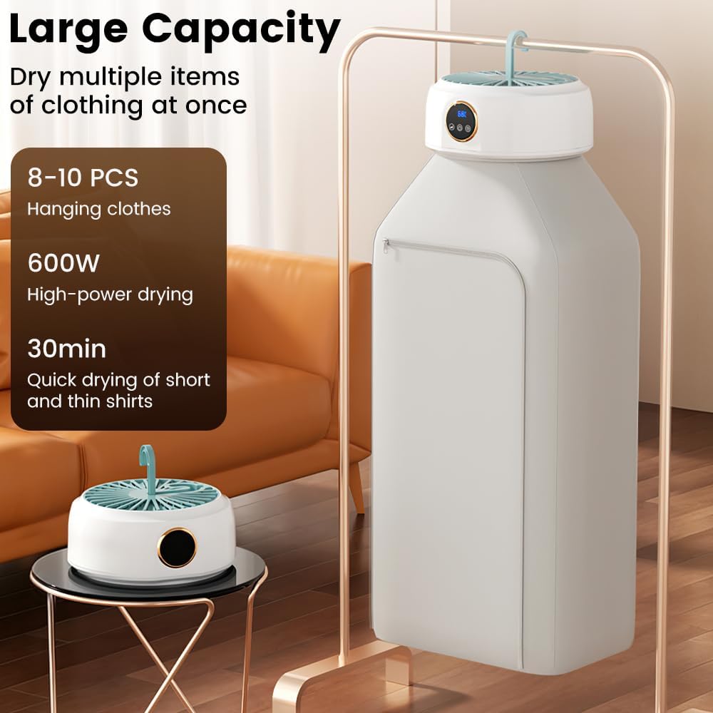 Portable Clothes Dryer, 600w Fast Foldable Mini Compact Dryer for Clothes with Timer Settings, Quiet Machine with Foldable Dry Bag, Hanging Design for Apartment, Dorms, RVs & Travel