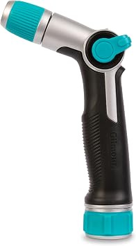 Gilmour Medium Duty Thumb Control Garden Hose Nozzle with Adjustable Spray Pattern, Water Hose Nozzle for Watering Garden or Lawn, Black/Aqua