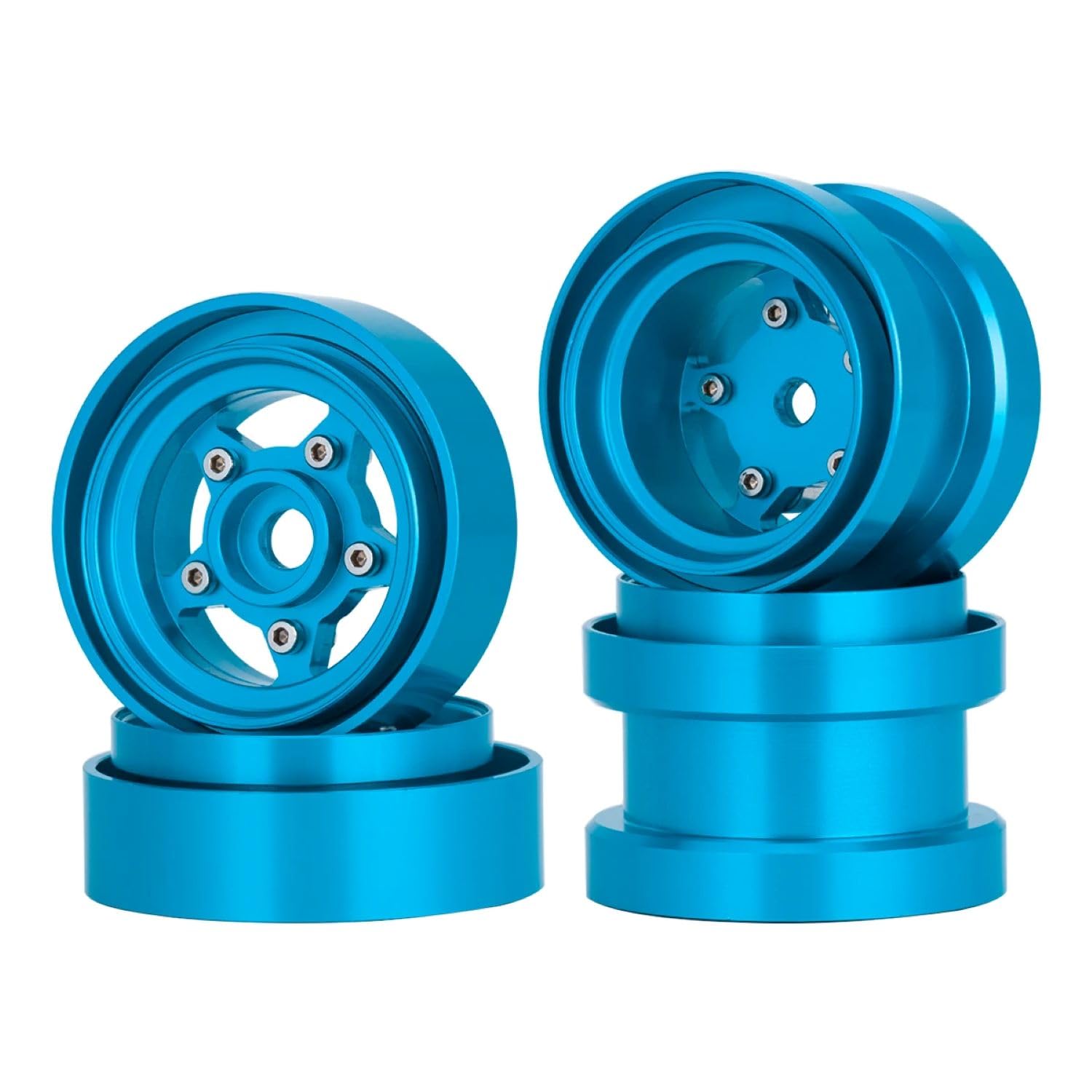 4pcs CNC Aluminum Beadlock Wheels Rim Hub Upgrade Kit for 1/10 RC Buggy Car Tamiya Frog Grasshopper Hornet Sand Scorcher Parts (Blue)