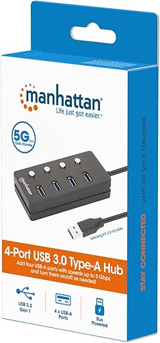 Miniatura 8 de Concentrador de cable de extensión USB de 4 puertos con cable de 5 pies de largo, interruptores de encendidoapagado USB 3.2 alimentados por USB -