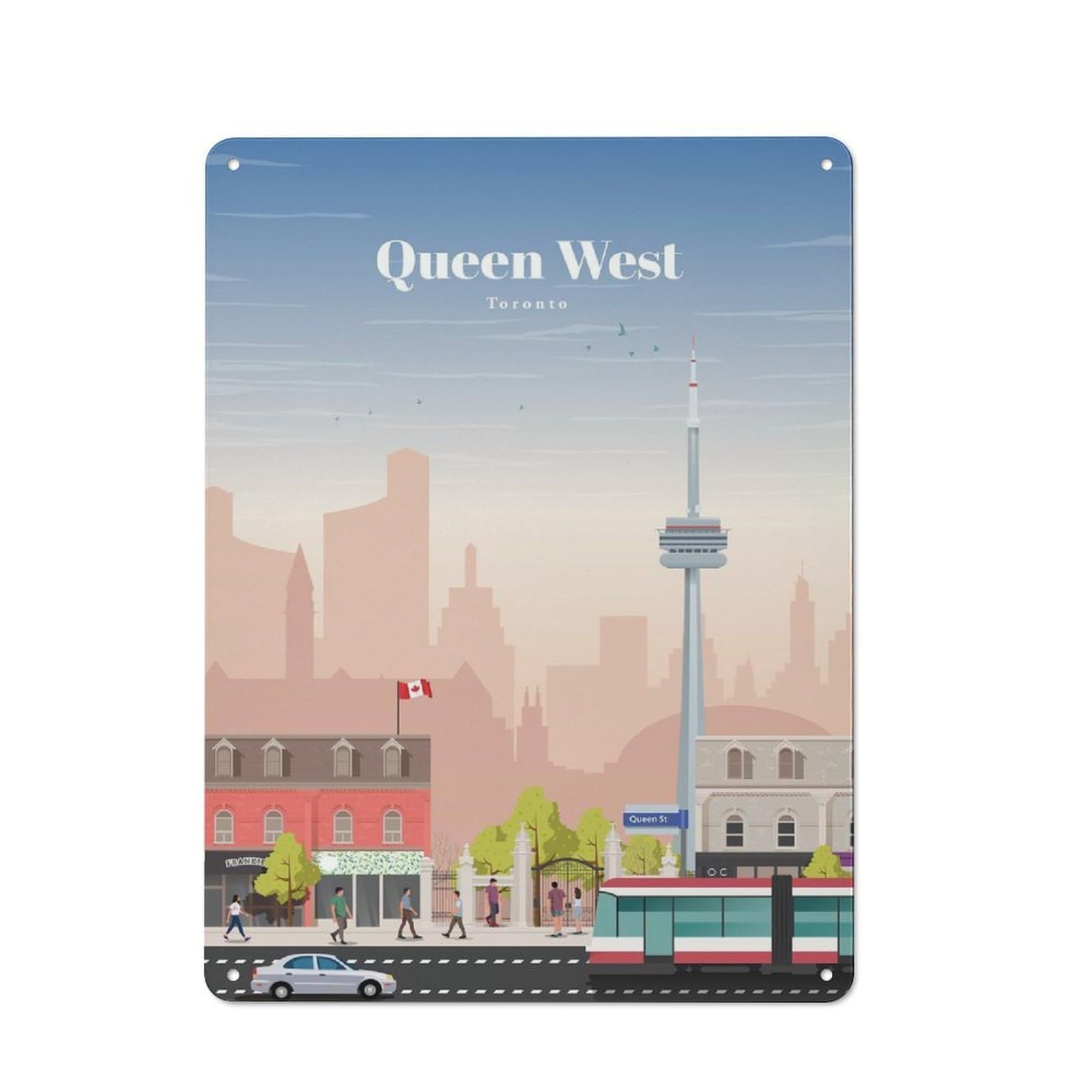 Junmoney Queen West In Toronto Tin Wall Plaque 40X30cm With For Hobby Room Or Studio, For Home Interiors, Feature Walls And Decorative Displays