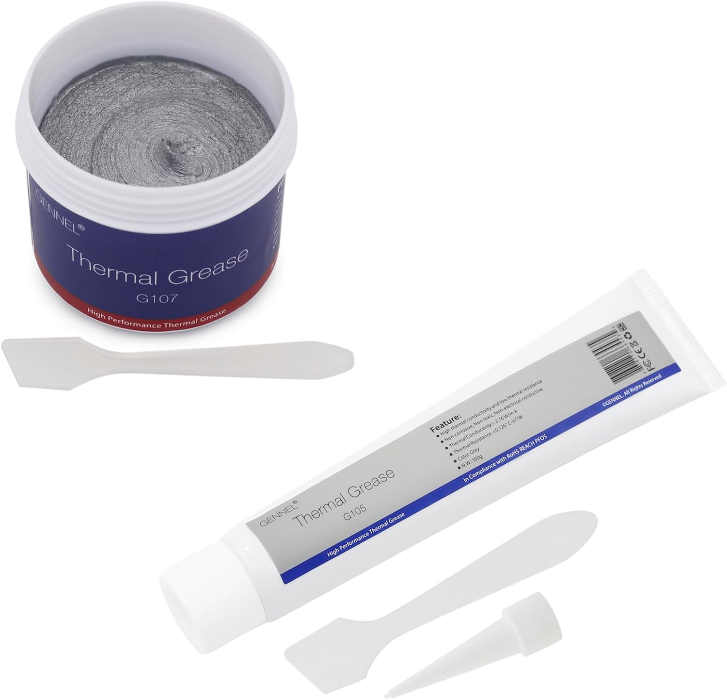 G107 100g Silver + G105 100g/Tube Grey Thermal Paste (Total 200g), High Performance Thermal Conductive Compound Grease, Heatsink Paste for CPU GPU LED IC PS4 Xbox Ovens