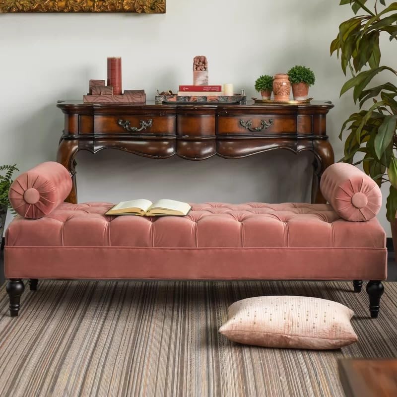 LEGACY OF COMFORT Hollister Two-Seater Velvet Bench Plush Cushioning Durable & Stylish Design for Living Room Bedroom Hallway or Entryway Natural Mustard (Dark Pink)-image-38
