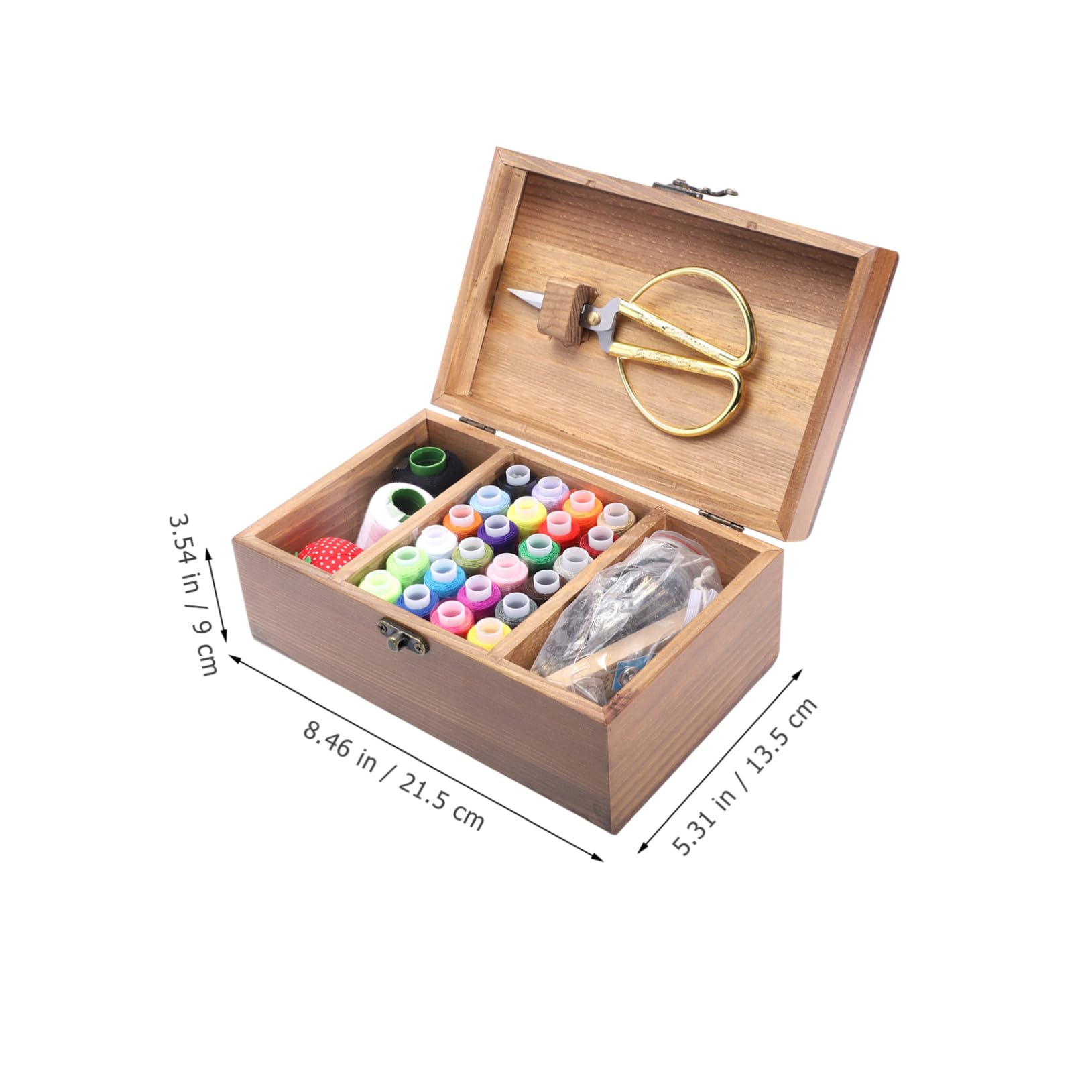 Caja de Costura de Madera Maciza Kit de Costura Completo para Manualidades, 1 Unidad Marrón Retro, Agujas E Hilos, Organizador Práctico para Hogar y Diy, Almacenamiento