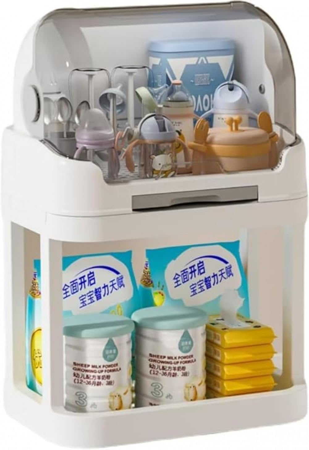 AZIEBAY 哺乳瓶乾燥ラック カバー付き 大容量収納ケース 消毒保管兼用 ほこり防止 水切りスタンド どうぞご安心してお選びください