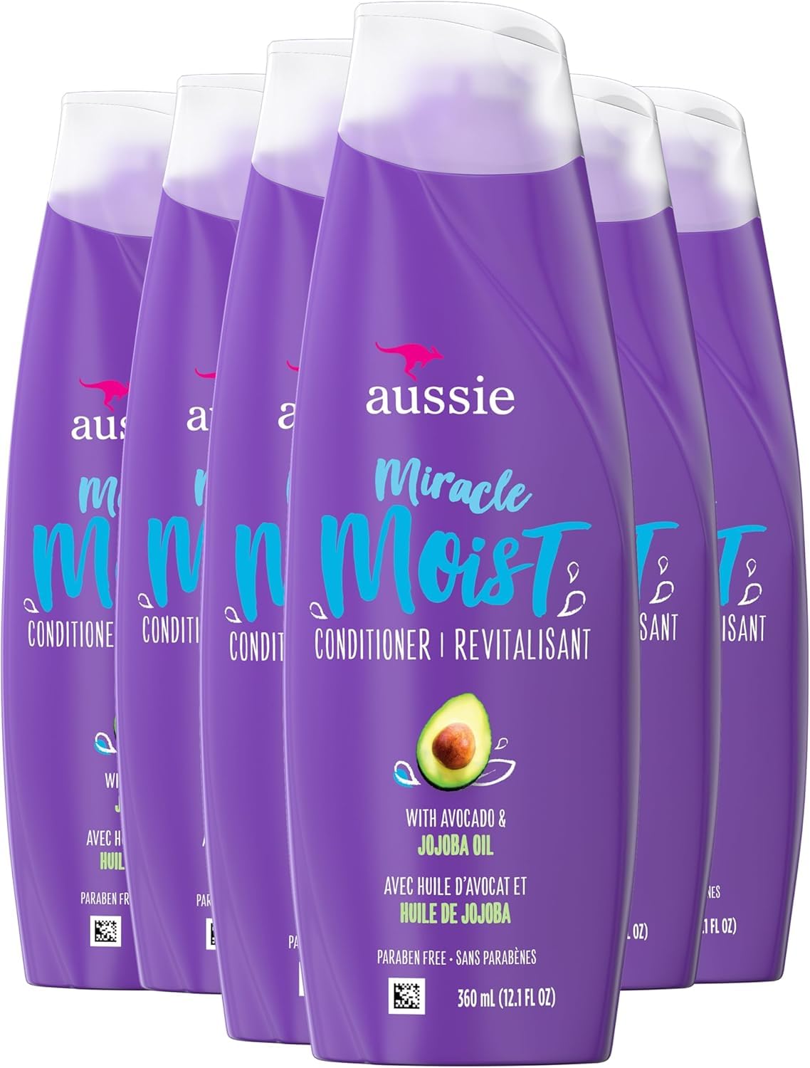 Aussie Miracle Moist Conditioner, Avocado & Australian Jojoba Oil, 2.1 L Total (6 Count of 360 mL Each)