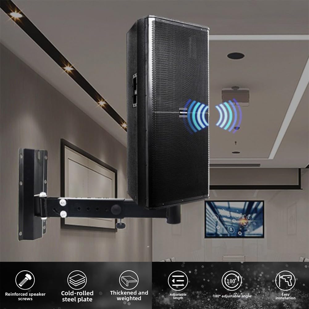 Soporte de pared para altavoz de acero, brazo de extensión retráctil giratorio de 180 grados, alta carga de 35 kg, para instalación en el techo, color negro, paquete de 2