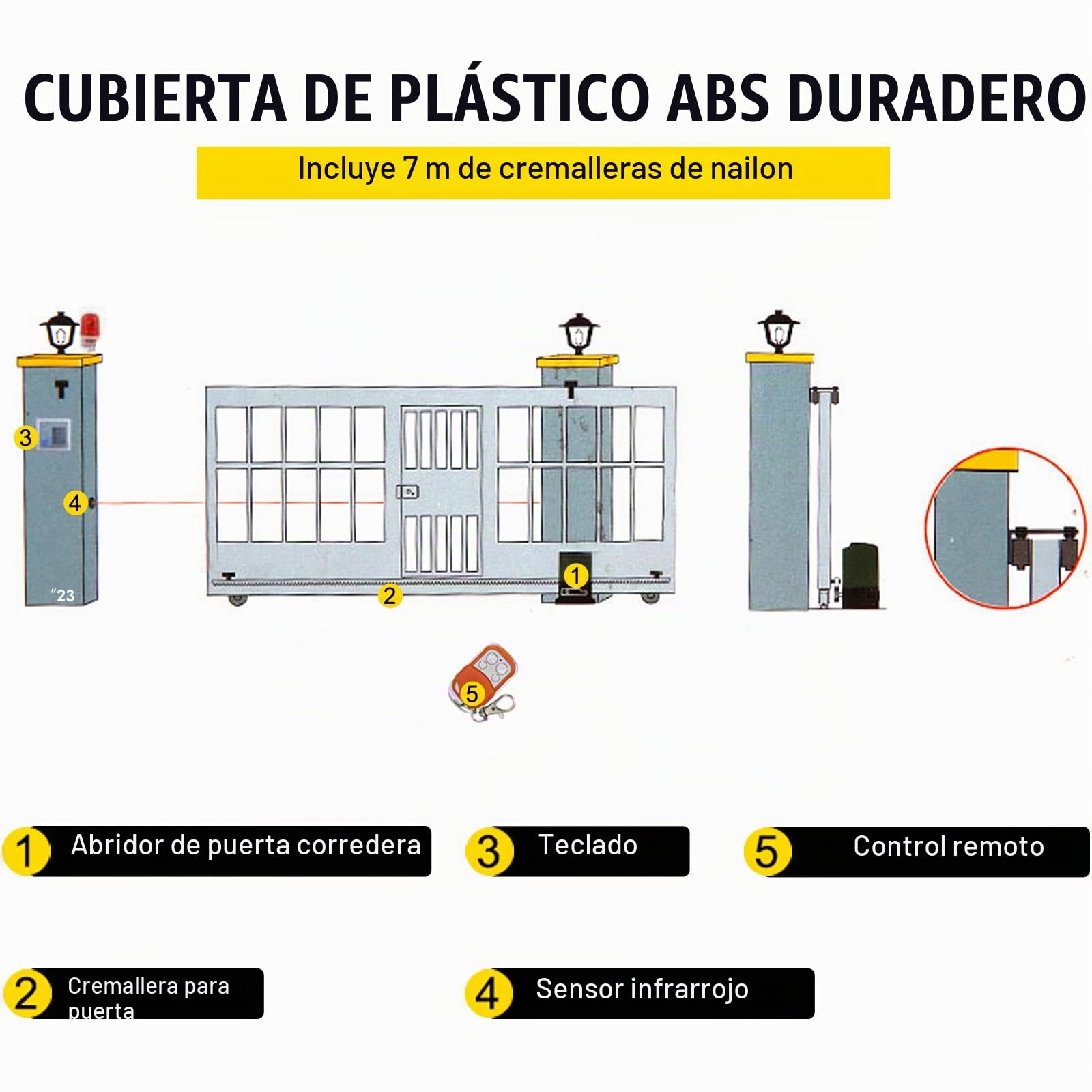 VEVOR Abridor de Puerta Corredera 1800 kg Abridor de Puerta Automático 7 m con 4 Mandos a Distancia y Control de APP para Entrada Rodante Kit de Sistema de Seguridad para Operador de Puerta