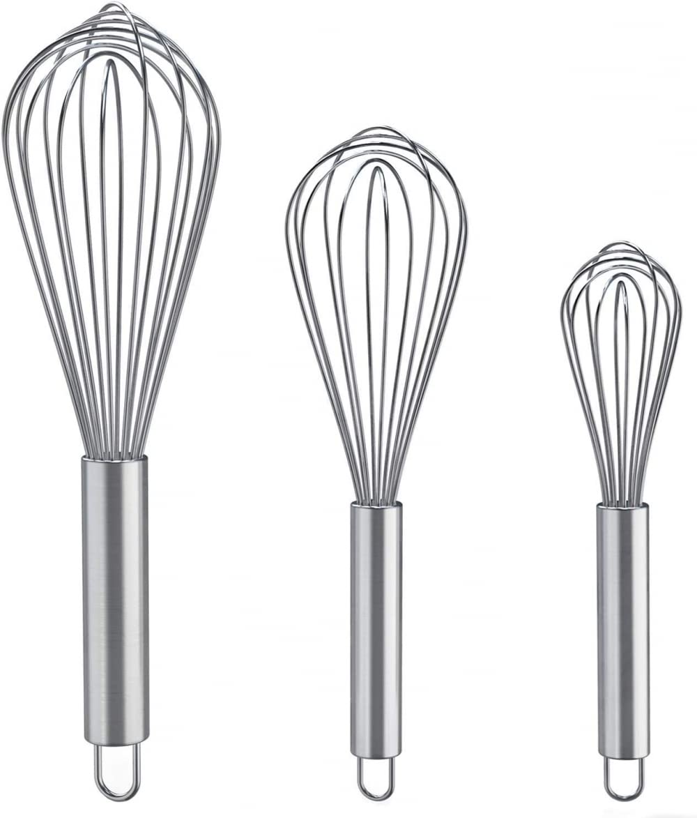 Batidos GANDUNQI para cocinar, Paquete de 3 Batidos de Acero Inoxidable para Mezclar, batir, batir y agitar, Juego de Batidos de Alambre de Globo de versión Mejorada, 8 "10" 12"
