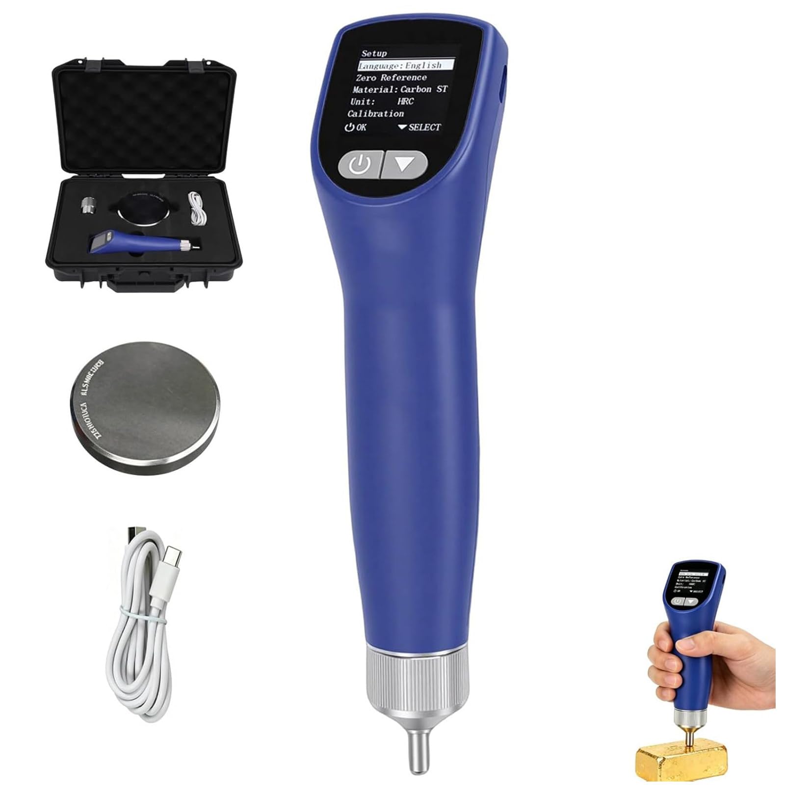 ZenSeFarin Handheld Hardness Tester,Accuracy: ±2.5 Hrc,Lcd Display | for up to 9 Sets of Data,Equipped with Dual Test Probes,Switchable Scales: HL/HV/HB/HS/HRA/HRB/HRC/HRE/HRF for Various Metals