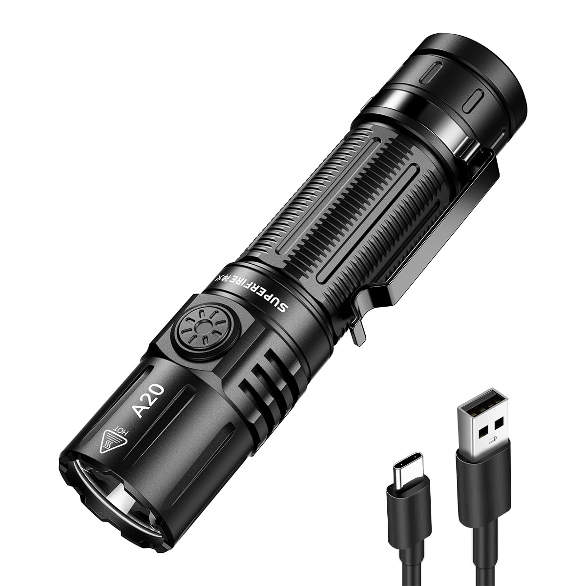 SuperFire Flashlights High Lumens Rechargeable, 2000 Lumens EDC Flashlight with Clip & Lanyard, 6 Modes, IP 44 Waterproof Powerful Flashlight for Home, Camping, Hiking, Emergency, Power Outage