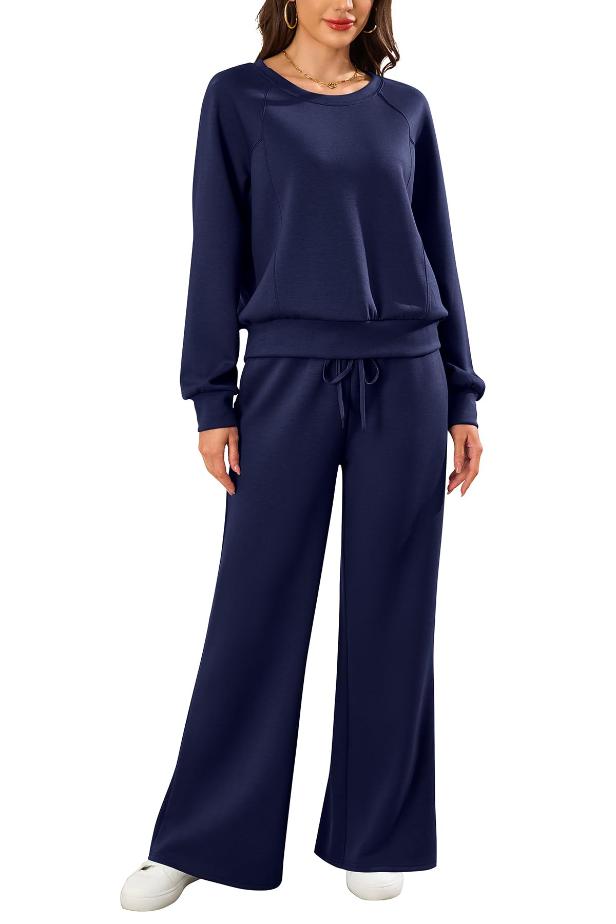 SHEKINI Trainingsanzug Damen Rundhals Sweatshirt und Jogginghose Kleidungsset Langarm Oberteil und Weite Hose Einfarbig Hausanzug Zweiteiler Tracksuit Set Outfit