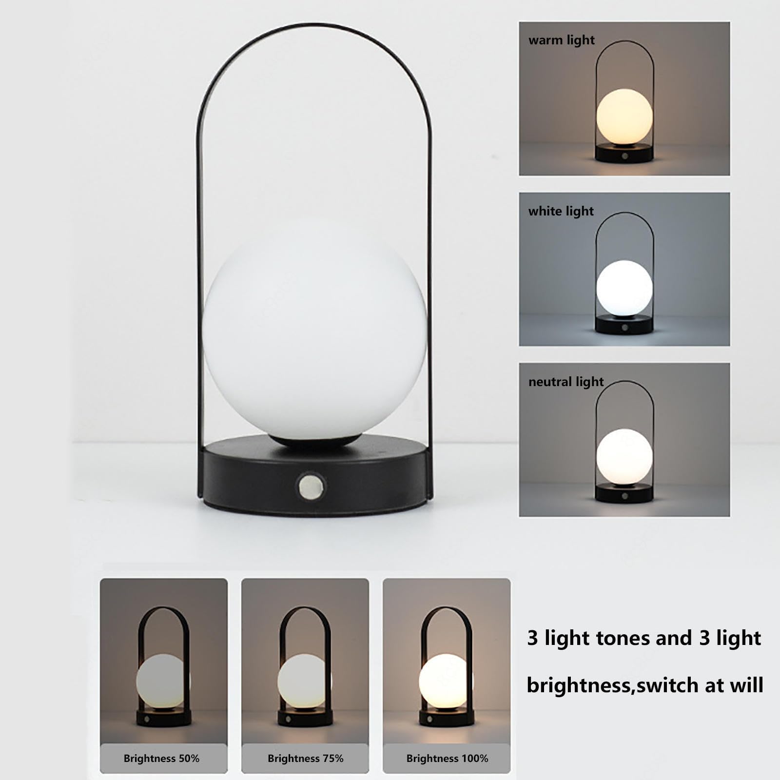 ARTSIM Acrylique Sphérique Veilleuse, Veilleuse Bébé Rechargeable Avec Variateur 3 Couleurs Et Luminosité, Lampe De Bureau Pour Chambres à Coucher Et D'enfants,B