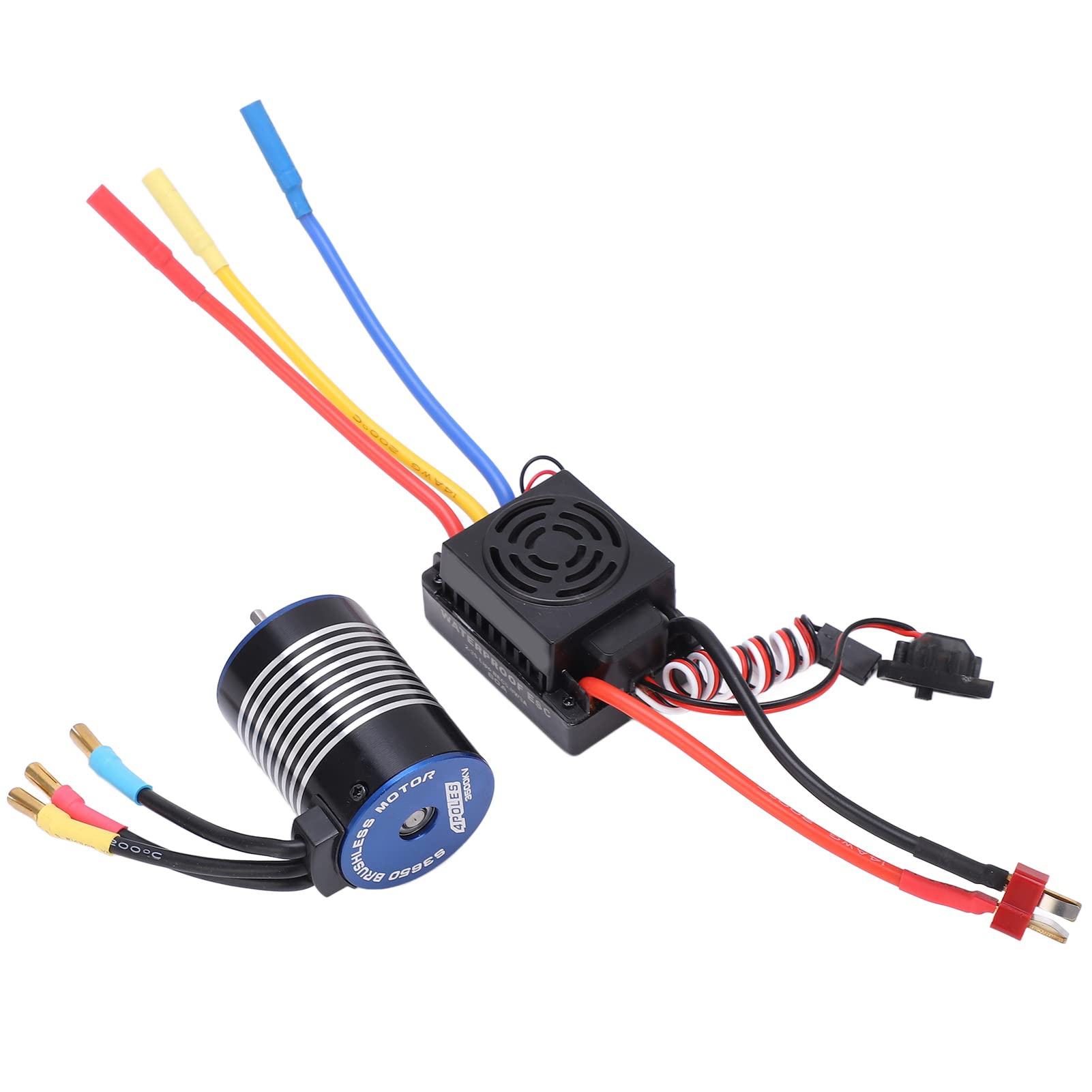 Cryfokt Silnik Bezszczotkowy 3650 3500KV, Wodoodporny Zestaw z | Bezczujnikowy 4-biegunowy silnik z 12 gniazdami, aluminiowy radiator CNC, z 5,8 V/3 A BEC do ciężarówki RC Buggy