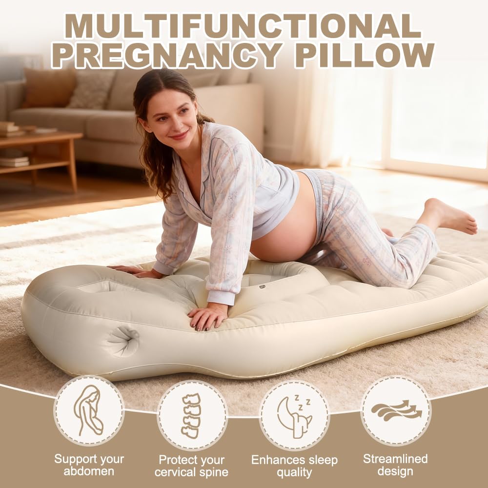 Aufblasbares Schwangerschaftskissen mit Loch, Yogamatte für Schwangere, Brown, Beflocktes PVC Luftbett