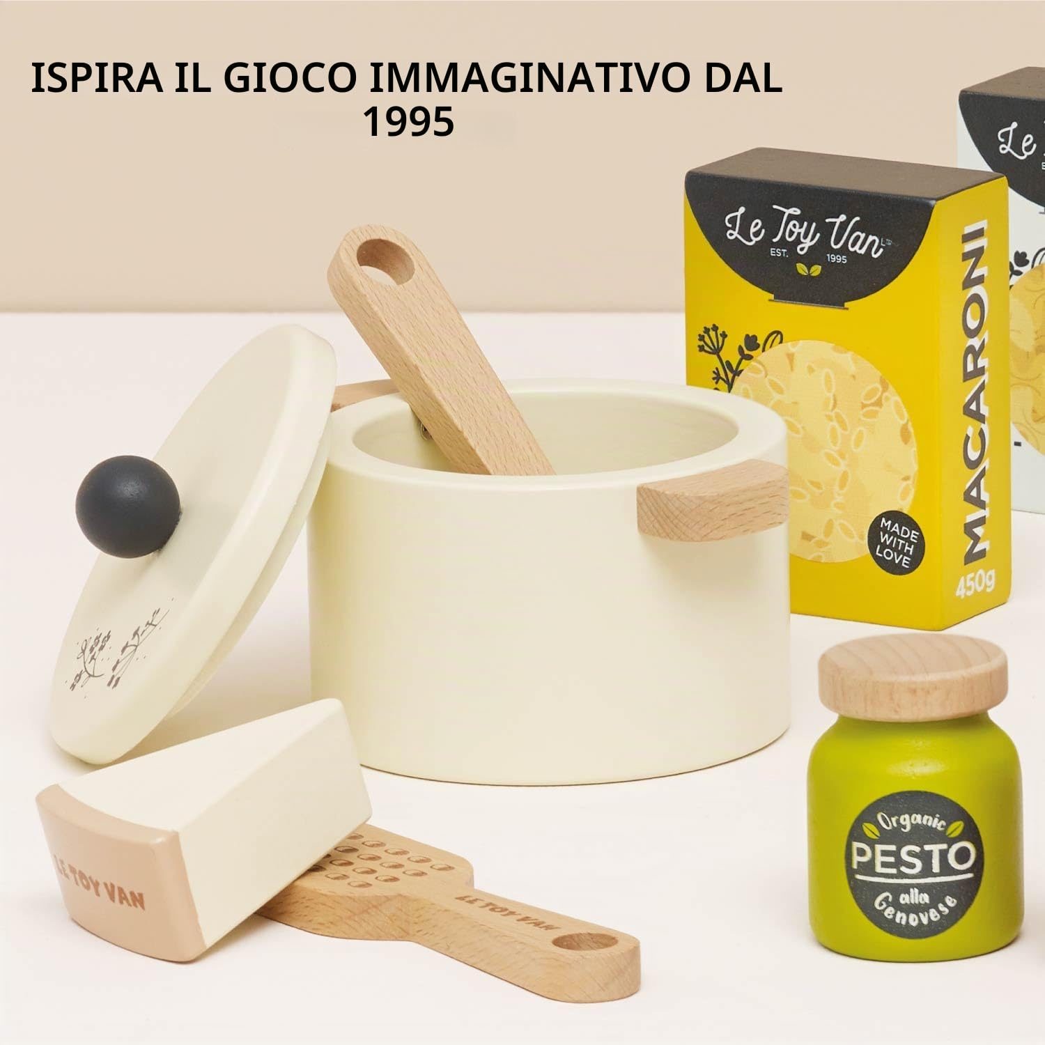 Le Toy Van Cibo giocattolo per bambini, in legno, dai 2 anni, gioco di ruolo per bambini, set pasta 12 pezzi, accessori cucina giocattolo, legno FSC ecologico
