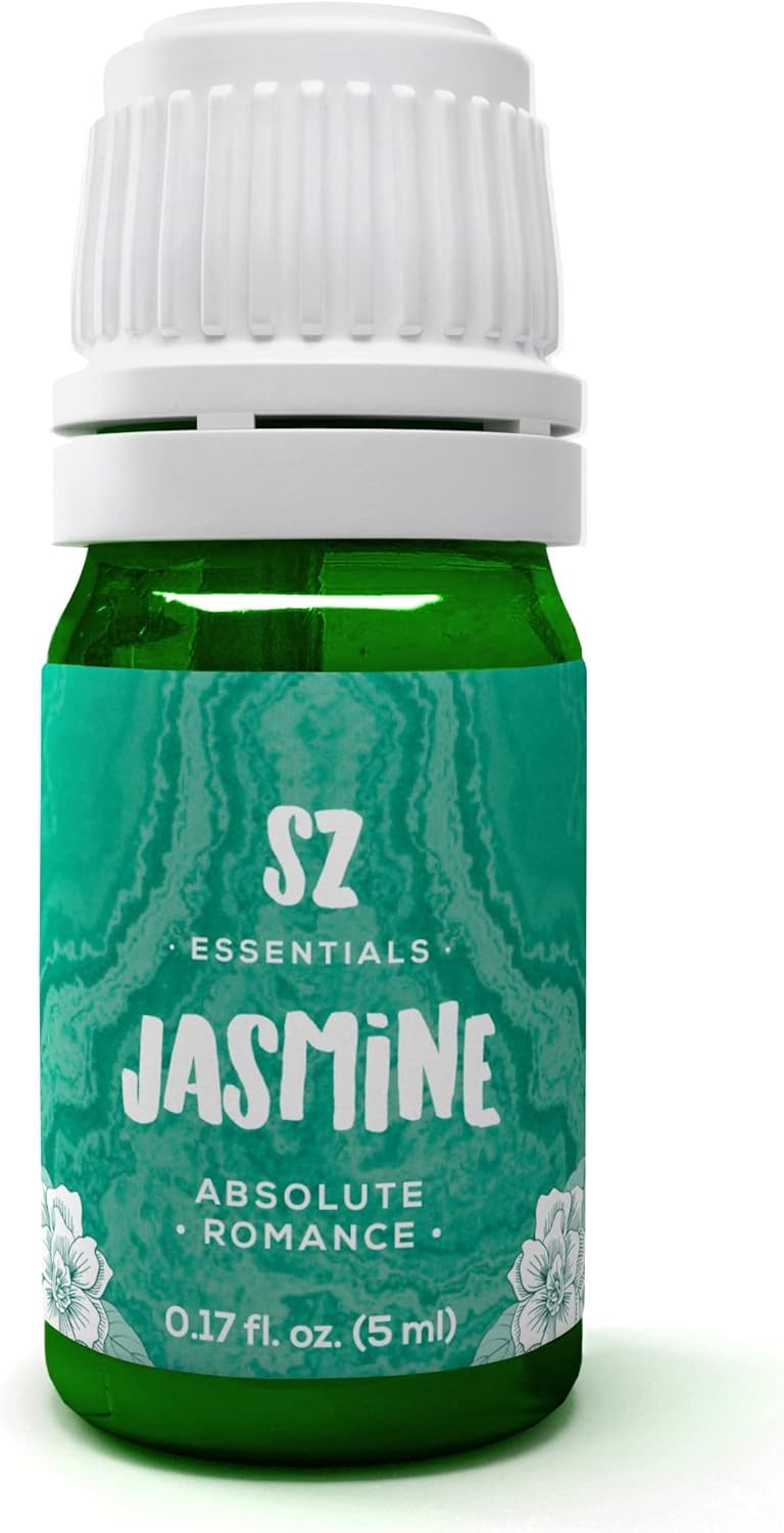 Jasmine 100% Pure, Essential Undiluted Oil - Extracted from Jasminum - Radiant & Potent Scent, with Exotic Floral Overtones - Therapeutic Grade & Vegan - 0.17oz (5ml)