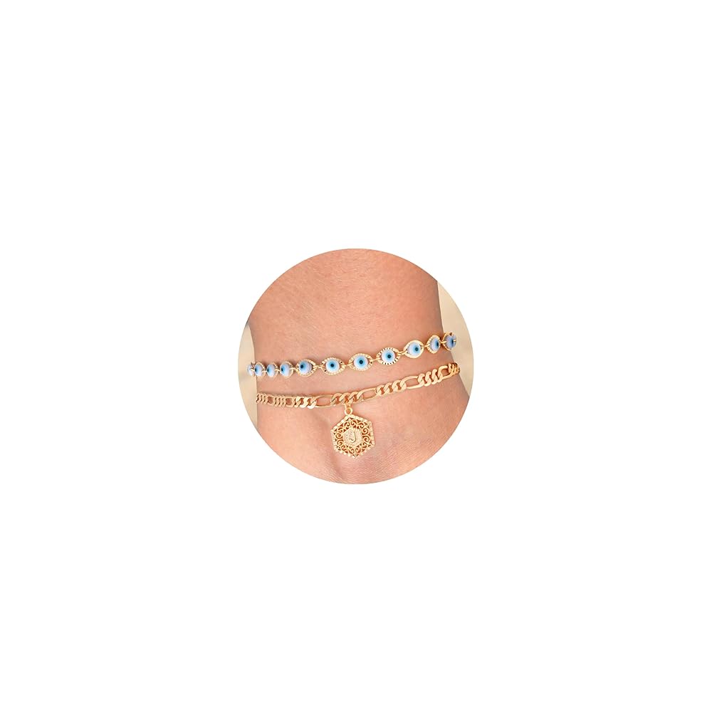 【つけっぱなし可能！】K18Gold Eye Charm Bracelet / Anklet Amazon.com: Ankle Bracelets for Women, Evil Eye Anklet 14K