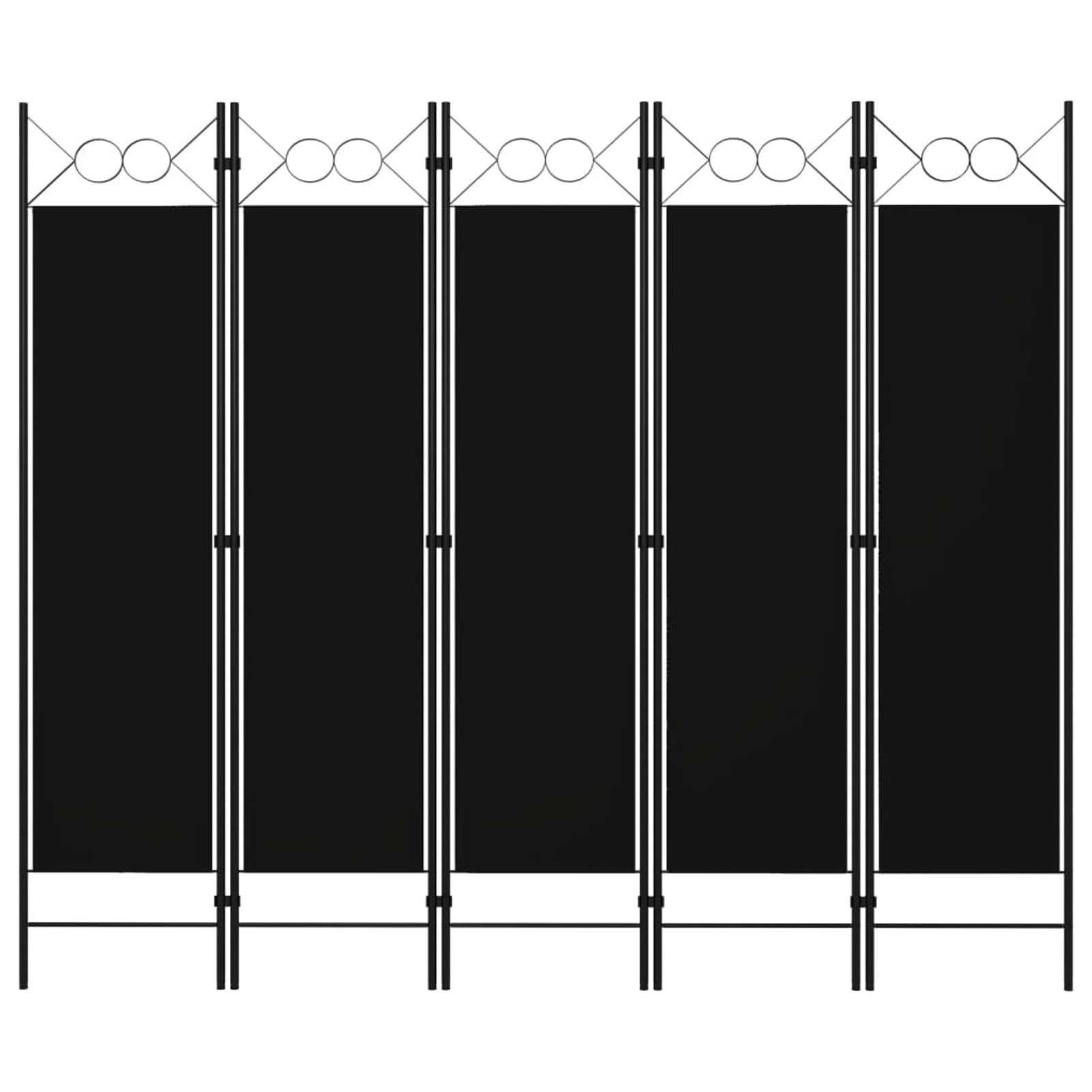 Homgoday Cloison de séparation à 5 panneaux - Noir - 200 x 180 cm - Paravent - Paravent - Cloison mobile - Séparateur d'intimité - Meuble mural d'intérieur - Chambre à coucher, bureau, salle de bain