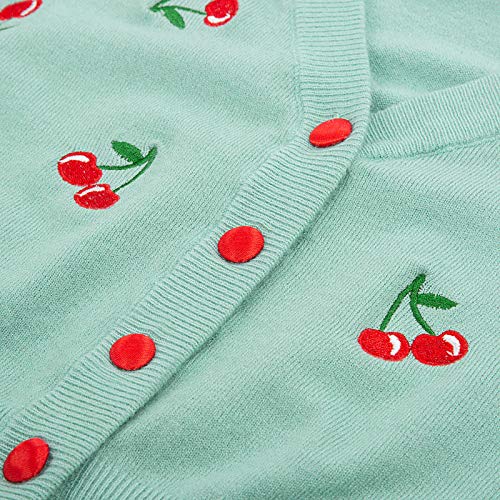 Image of Belle Poque Women's 3 /4 Sleeve V-Neck Button Down Cherries Embroidery Cropped Cardigan Sweater Coat