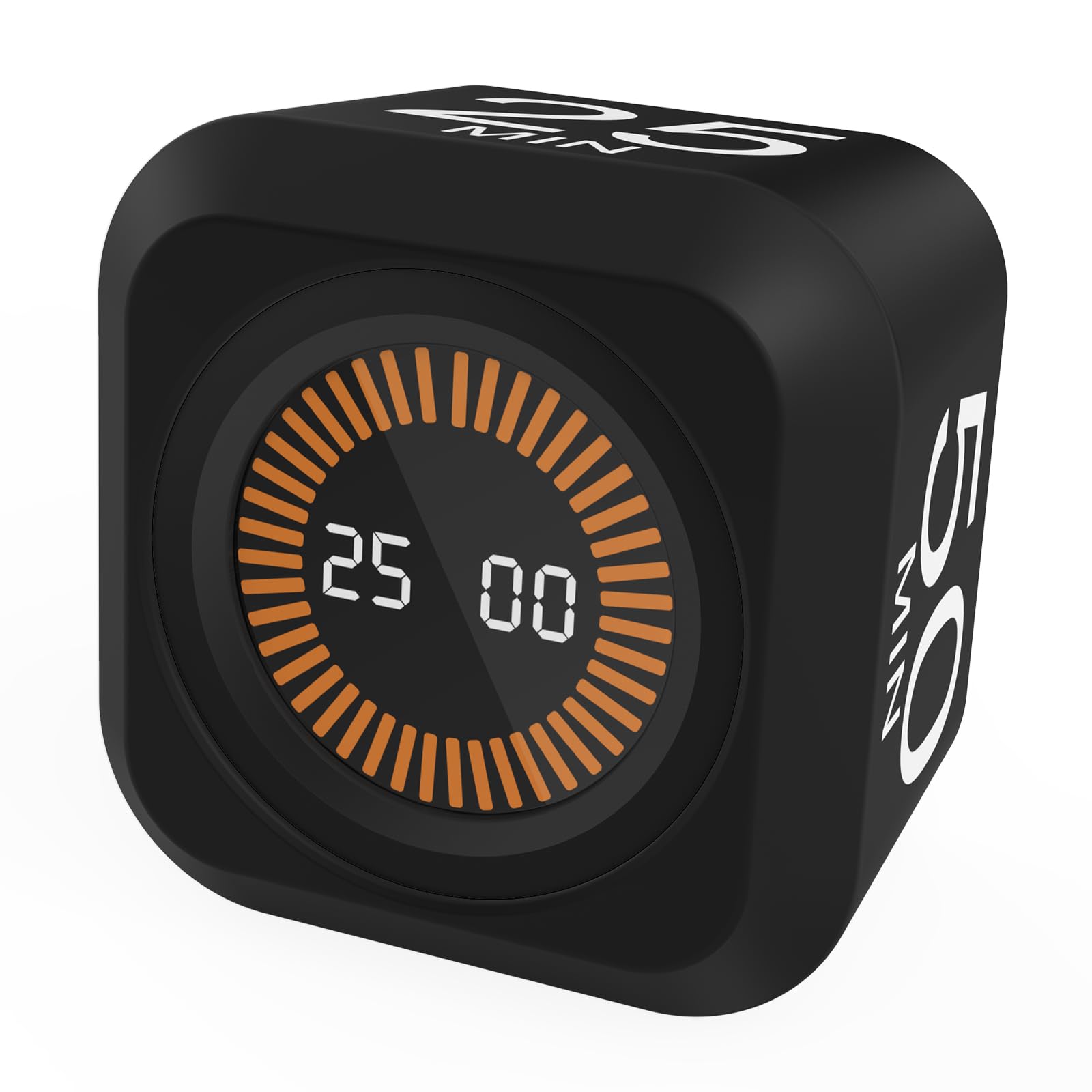 Rotating Cube Visual Pomodoro Timer 5, 25, 10, 50 Min Preset + Custom Countdown, Rechargeable Desk Productivity Flip Timer w/Silicone Case, Silent Mode, Ideal for ADHD Tool Study Work Kitchen (Black)