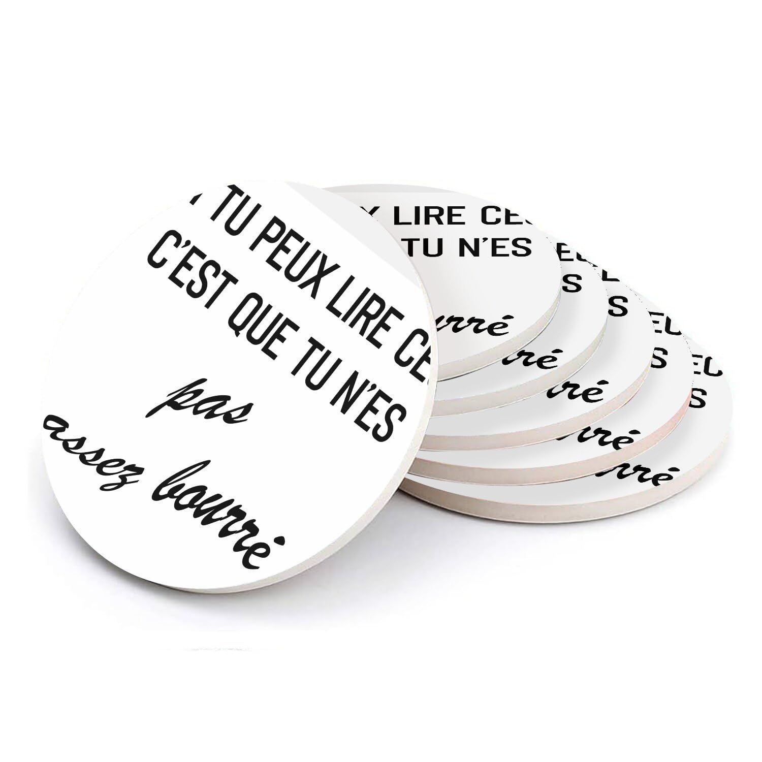 Sous-verre ronds en céramique humour lot de 6 idéal pour un cadeau d'anniversaire