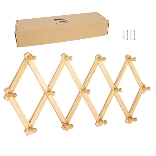AMAPON Accordion Style Expandable Wall Wooden Coat Rack 13 Hooks