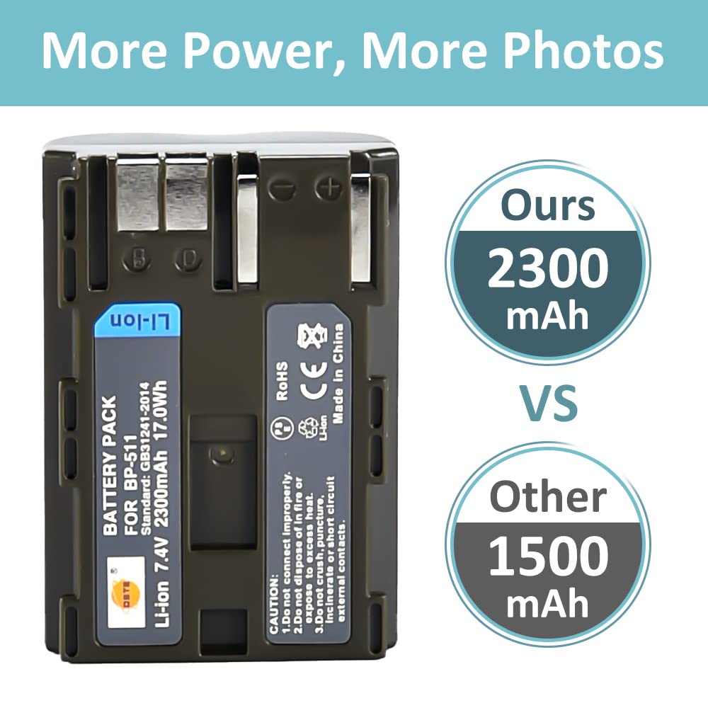DSTE 2PCS BP-511 BP511 Batterie Compatible avec Canon EOS 300D 5D 10D 20D 30D 40D 50D