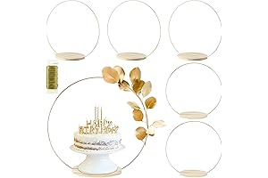 Exquisite 6 Pack Floral Hoop Centerpieces & Wooden Cake Stand