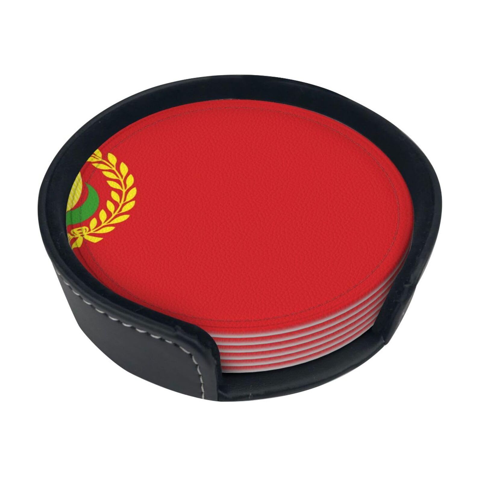 Flag of Kedah State Leather Coasters-Set of 6 with Storage Holder