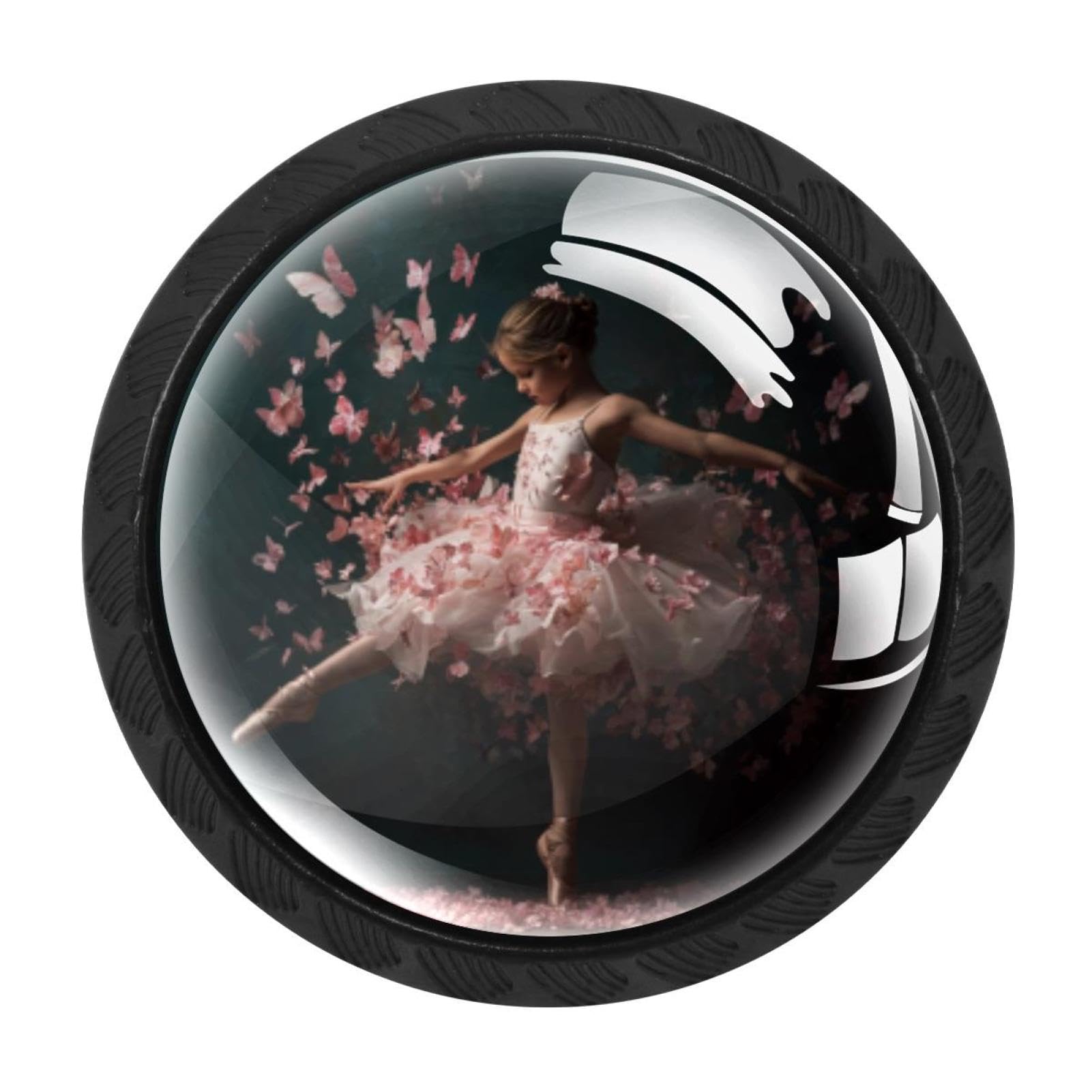 CHENZZZZ 4 Pack Round Cabinet Knobs for Kitchen Bathroom Closet Dresser Cabinets, Ballet Flower Girl with Pink Butterflies (2)