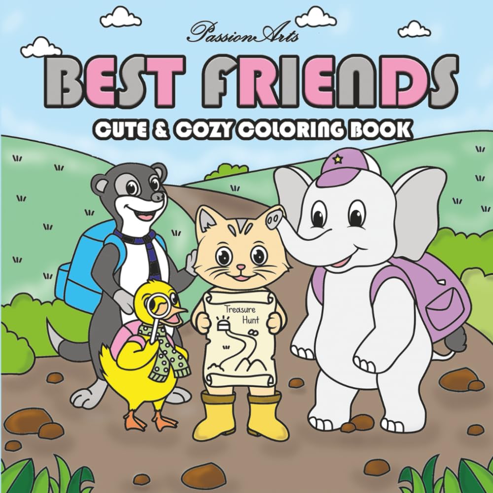 Best Friends: Cute & Cozy Coloring Book for Adults and Kids Featuring Adventures of Animal Characters with Simple and Easy Designs for Relaxation