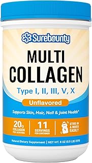 Multi Collagen Powder, Type I II III V X, Hydrolyzed Collagen Peptides, Zero Sugar, Dissolve Easily, Skin, Hair, Nail & Joint Care, Unflavored, 8oz