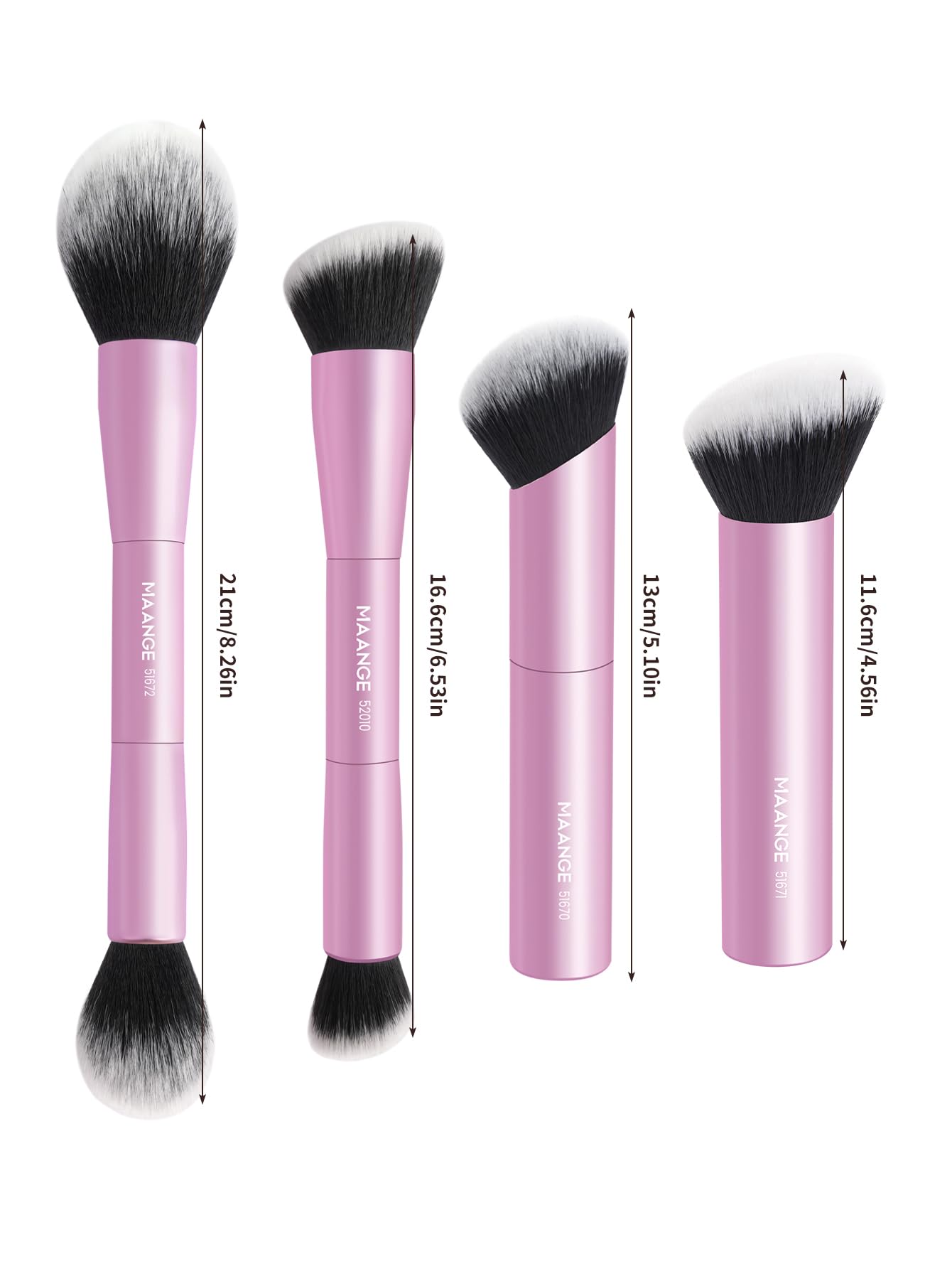 MAANGE Set di 4 pennelli per fondotinta kabuki a doppia estremità, per cipria liquida, correttore, crema, cosmetici, blush, kit di strumenti per il trucco del viso (rosa)
