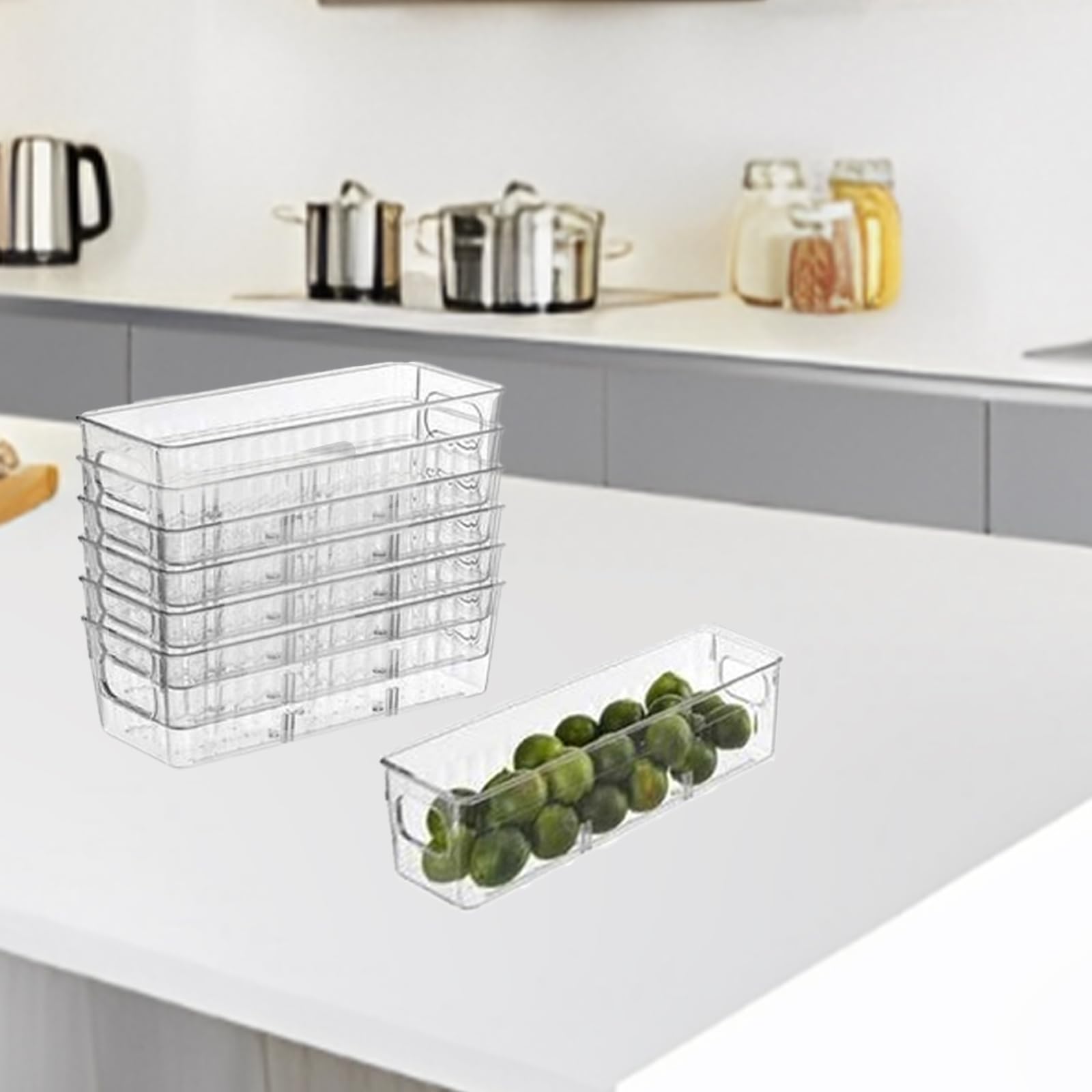 2 Pezzi Contenitori Alimentari Organizer, Contenitori Frigo Impilabili, Organizer Frigorifero Trasparenti, per Frigoriferi, Congelatori e Armadietti