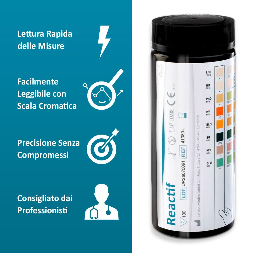 Health Check Urine Test Reactif con 8 Parametri - 100 Strisce reattive per il test delle urine