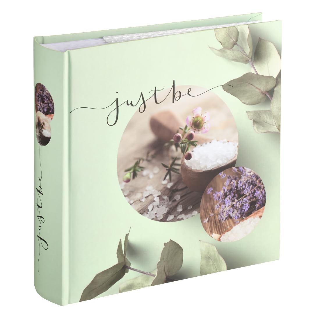 Hama "Relax" Photo Album with Memo (Memory Album for Holidays, Birthdays, 22 x 22.5 cm, 100 Pages with Pockets for 200 Photos 10 x 15 cm, Memo Zone and SD Card Pocket) Green/Just Be