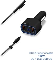 Vista 5 de BatPower CCS2 - Cargador de coche para computadora portátil de alta potencia, 120 W, compatible con Microsoft Surface Book Laptop 4 3 2 1 Surface