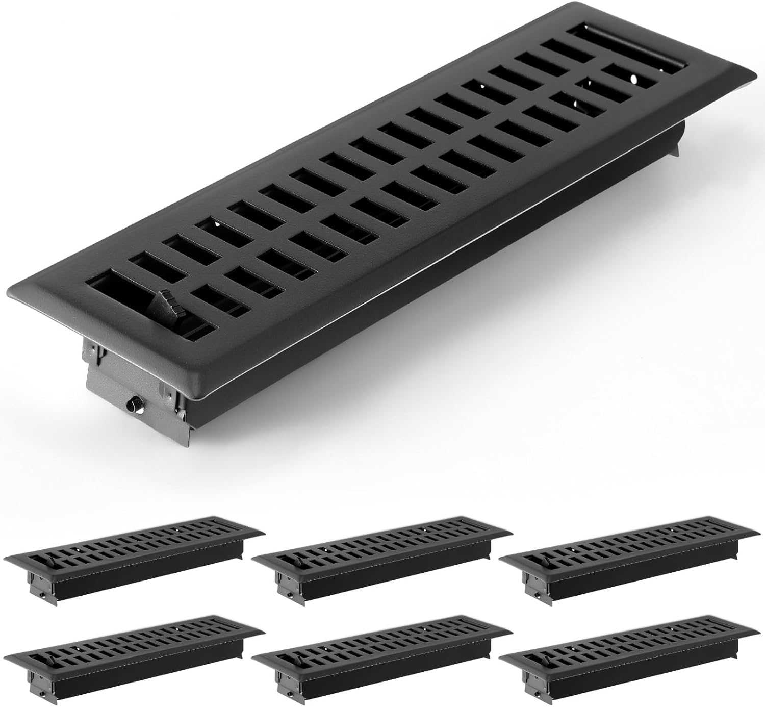 6 Pcs 2" x 12" Vent Cover Floor Register with Rust Proof Finish Metal Covers Walkable Floor Vent Grille for Home Sidewall Office, Easy to Adjust Air Supply Lever for Heater