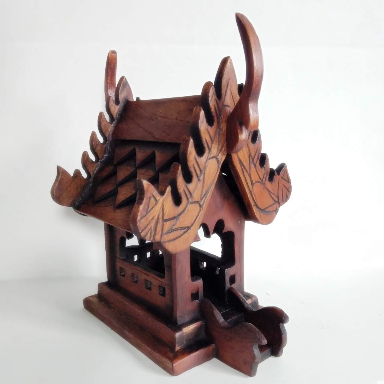 Strong689 7.5" x 5" x 6" Collectibles Thai Spirit House Temple Wood Teak Craft Buddhist Altar Handmade Shrine