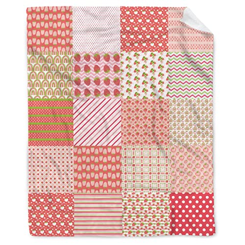 Strawberry Pattern Blanket, Soft Flannel Throws Cozy Lightweight Blankets for Couch Bed Sofa, Practical Gift Unisex Small 50