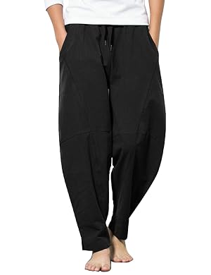 COOFANDY Mens Linen Harem Drawstring Pants Casual Elastic Waist Lightweight Trouser Hippie Summer Beach Yoga Pants