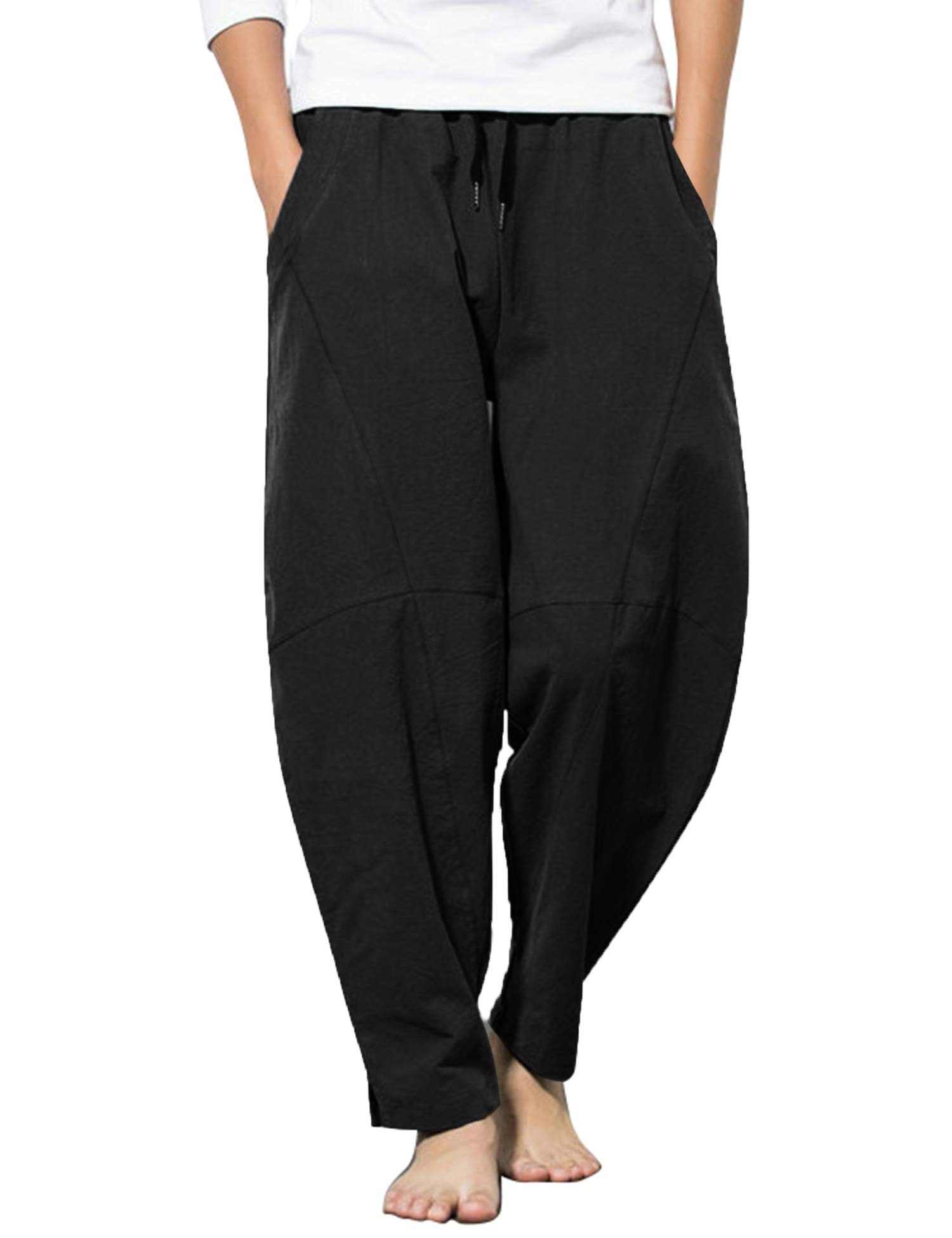 COOFANDY Mens Linen Harem Drawstring Pants Casual Elastic Waist Lightweight Trouser Hippie Summer Beach Yoga Pants