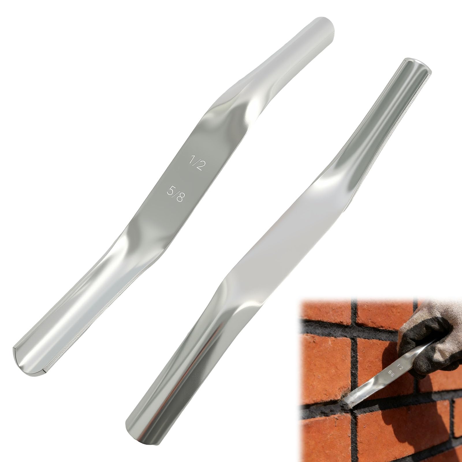 Bricklaying Tools 2pcs 1/2inch X 5/8inch Dual-End Mortar Finishing Tool, Durable Materials Brick Pointing, Accurate Gap Treatment for Builders, DIY Masonry Projects
