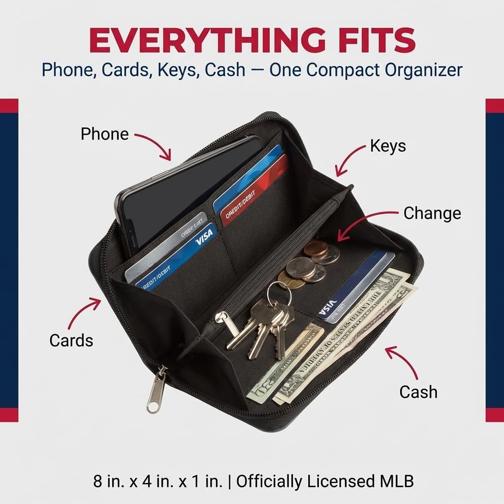 Littlearth MLB St. Louis Cardinals Curve Zip Organizer Wallet, Wristlet and Wallet in One, Team Color, 8 x 4 x 1 Inches
