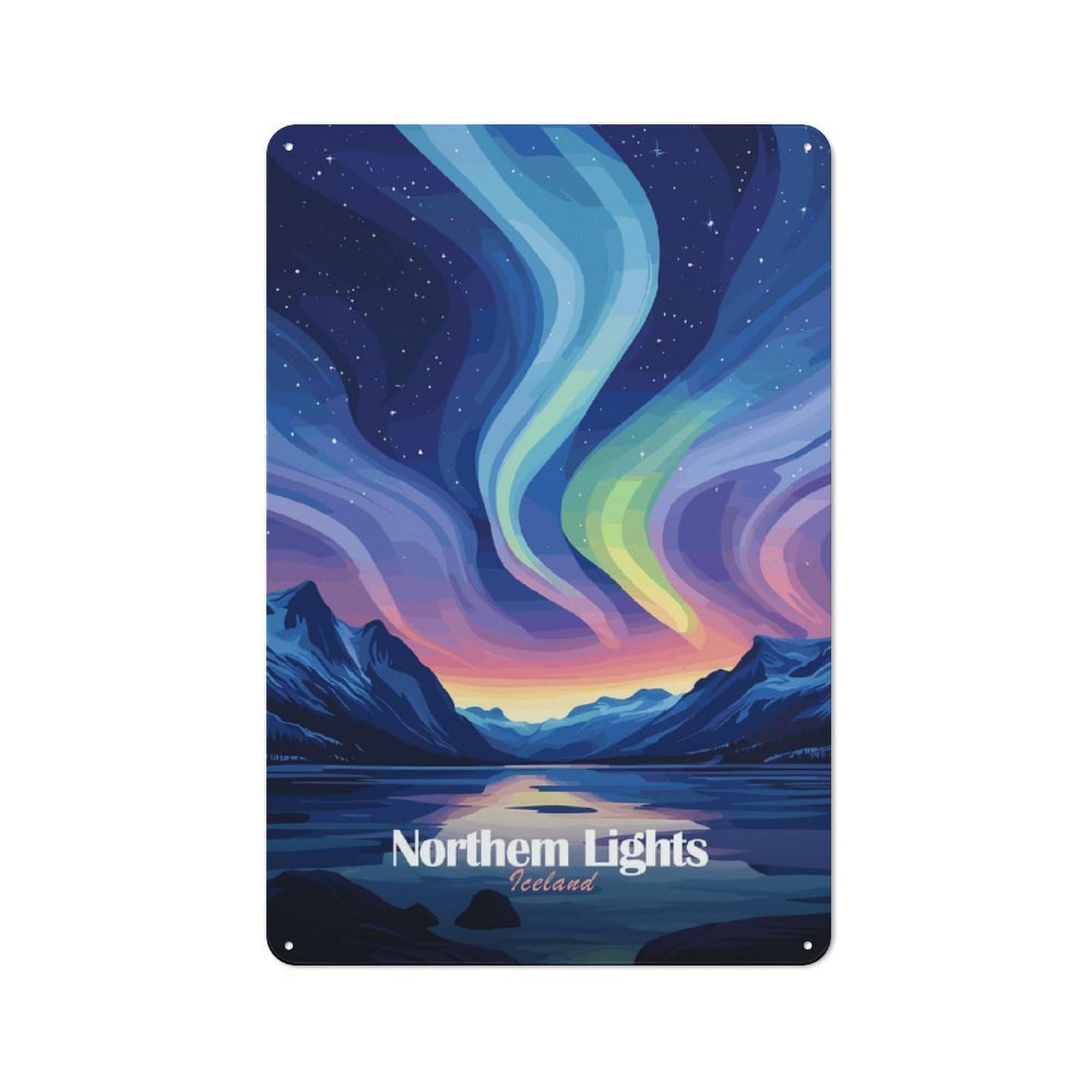 Creative Iceland Northern Lights Metal Desk Wall Sign 30x20cm, Study Room Decor for Home Office, Reading Corner Or Bedroom